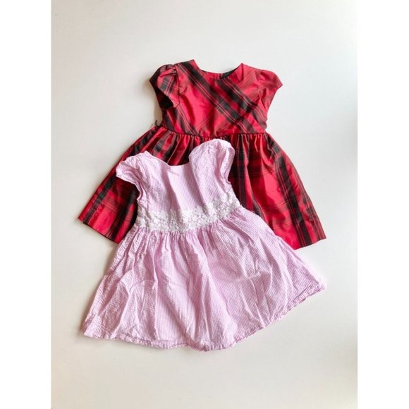 Ralph Lauren Other - Lot of 2 RALPH LAUREN 24M Baby Dresses - Red Plaid Taffeta & Pink Seersucker
